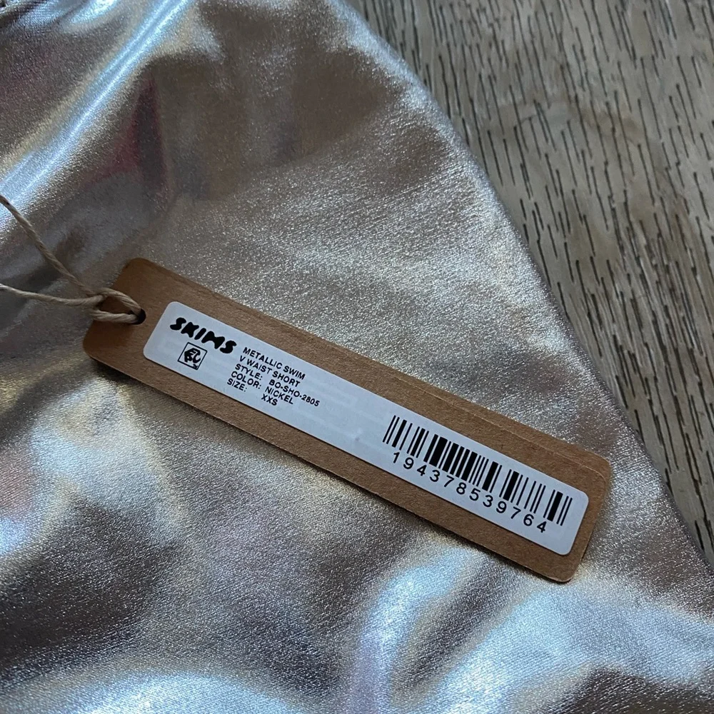 SKIMS Metallic Swim V waist shorts in Nickel NWT
